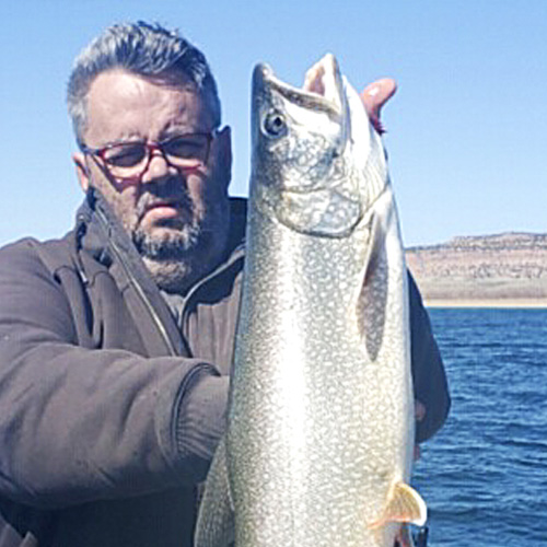 Close up photo of a brown trout caught with an Elmer Hinckley flutter Model 666 spoon.